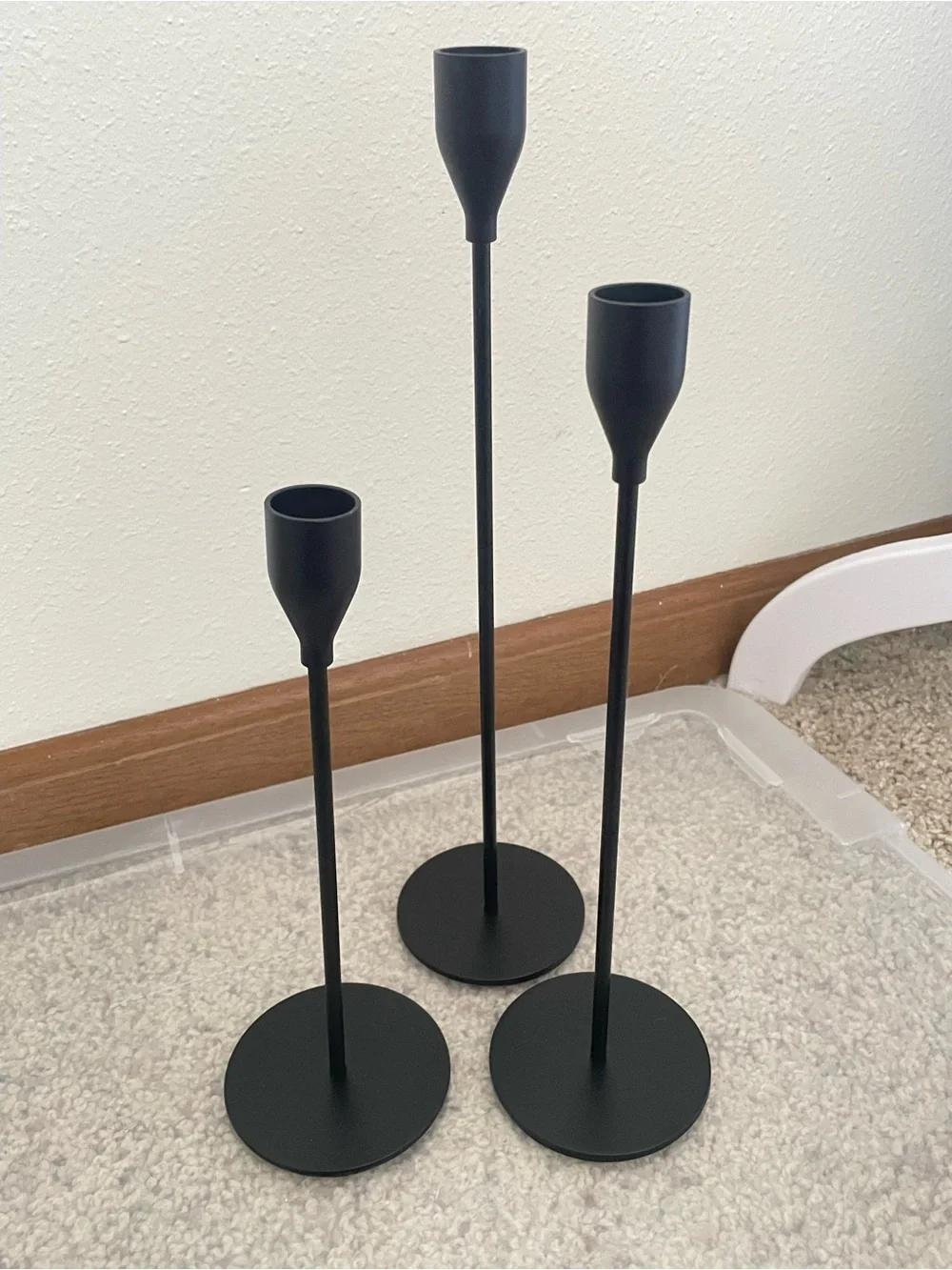 Set of 3 Matte Black Tiered Candlestick Holders for Tapered Candles